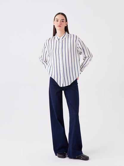 Striped Long Sleeve Oversize Women's Satin Shirt