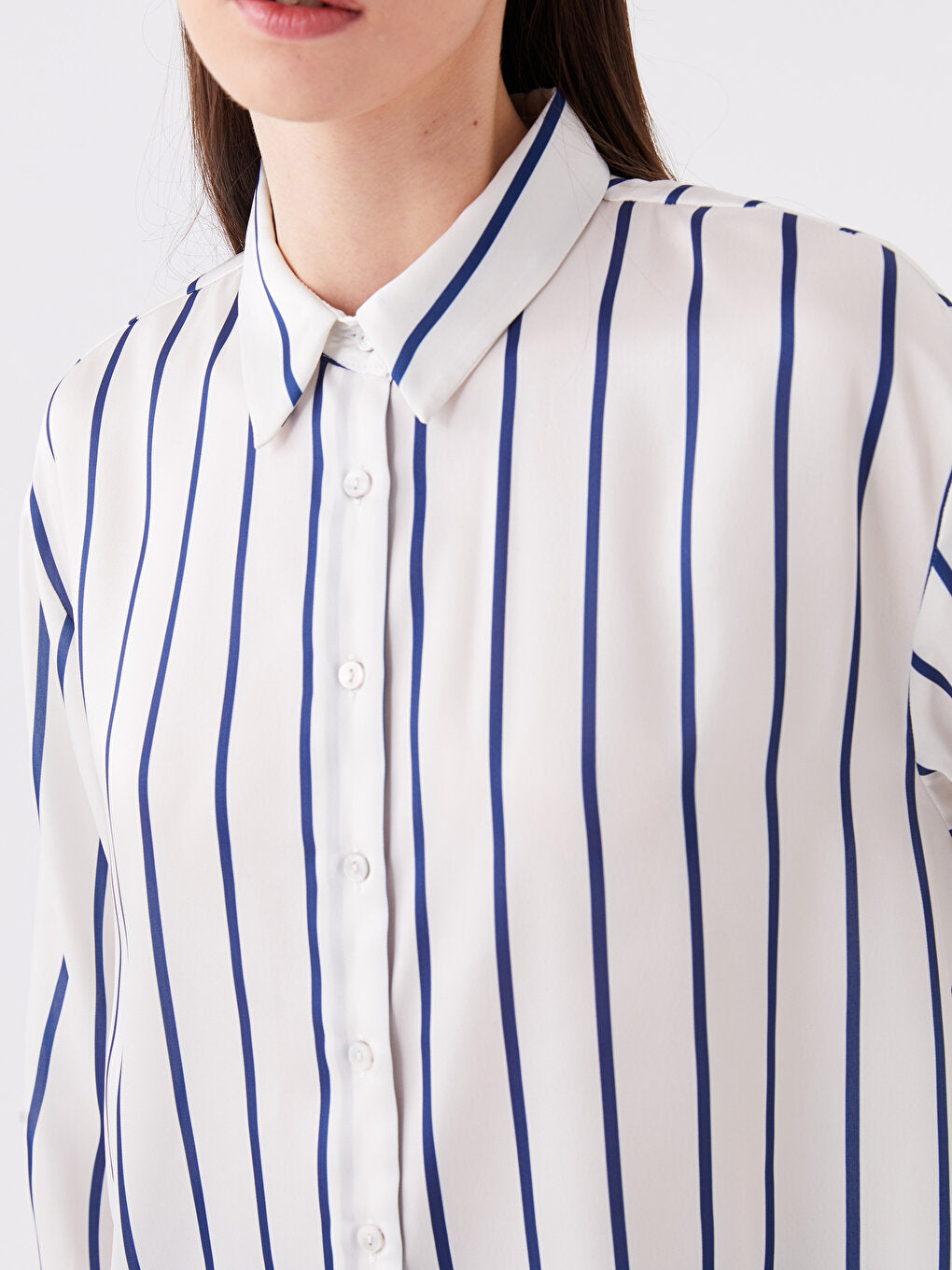 Striped Long Sleeve Oversize Women's Satin Shirt