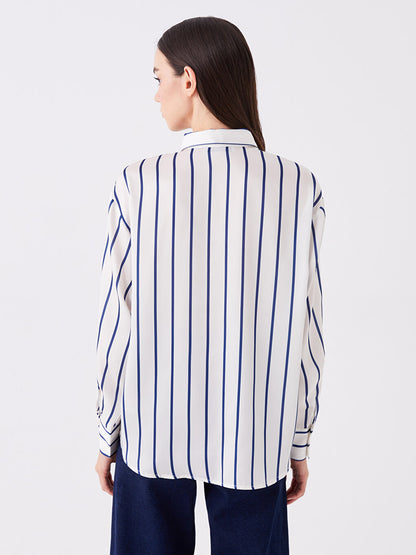 Striped Long Sleeve Oversize Women's Satin Shirt