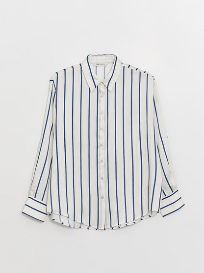 Striped Long Sleeve Oversize Women's Satin Shirt