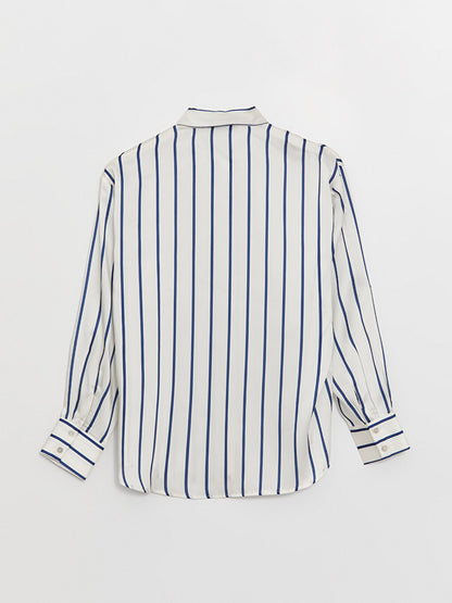 Striped Long Sleeve Oversize Women's Satin Shirt