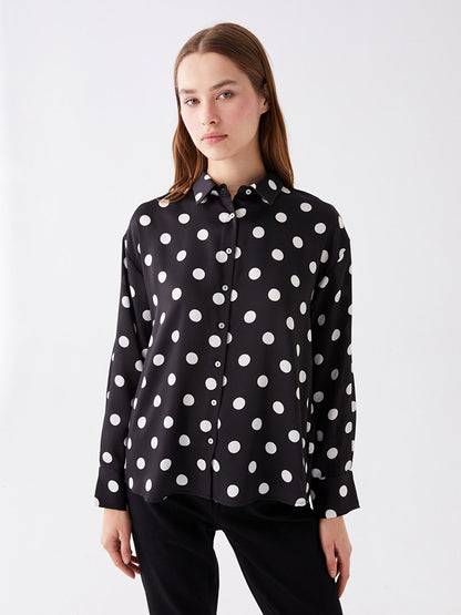 Polka Dot Long Sleeve Oversize Women's Satin Shirt