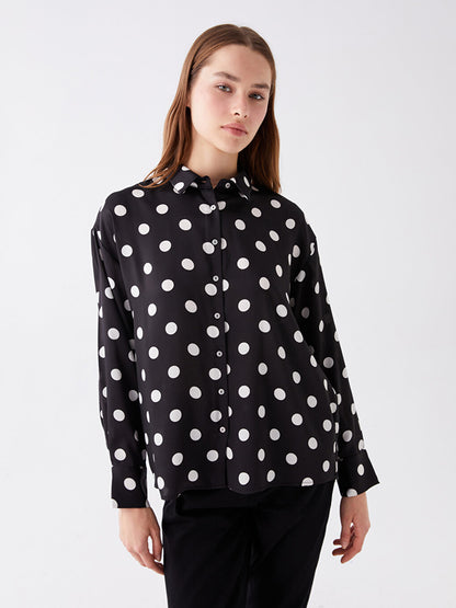 Polka Dot Long Sleeve Oversize Women's Satin Shirt