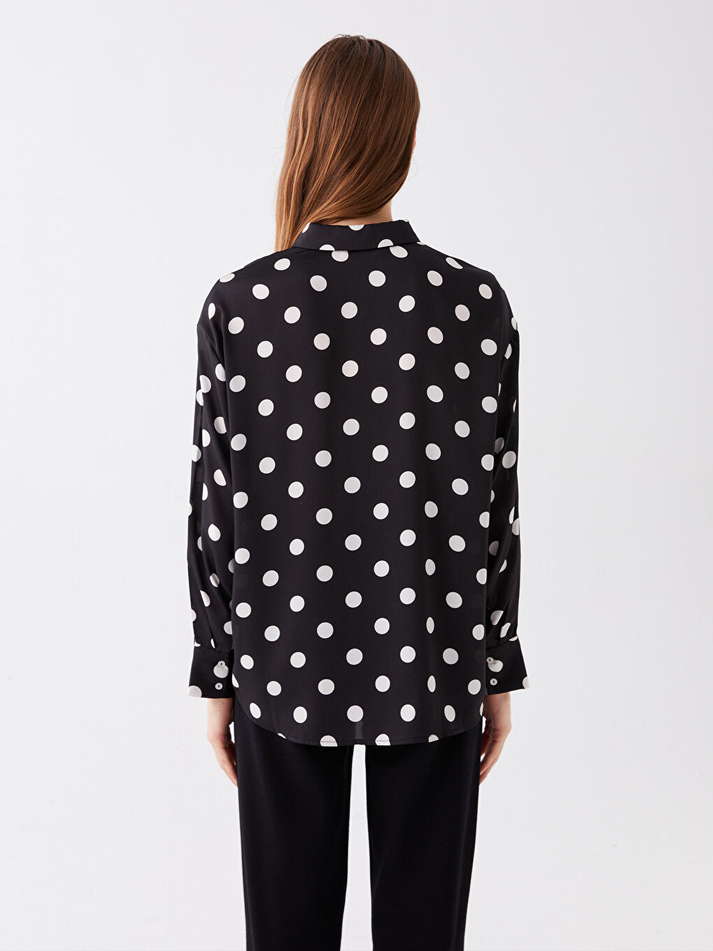 Polka Dot Long Sleeve Oversize Women's Satin Shirt