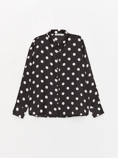 Polka Dot Long Sleeve Oversize Women's Satin Shirt