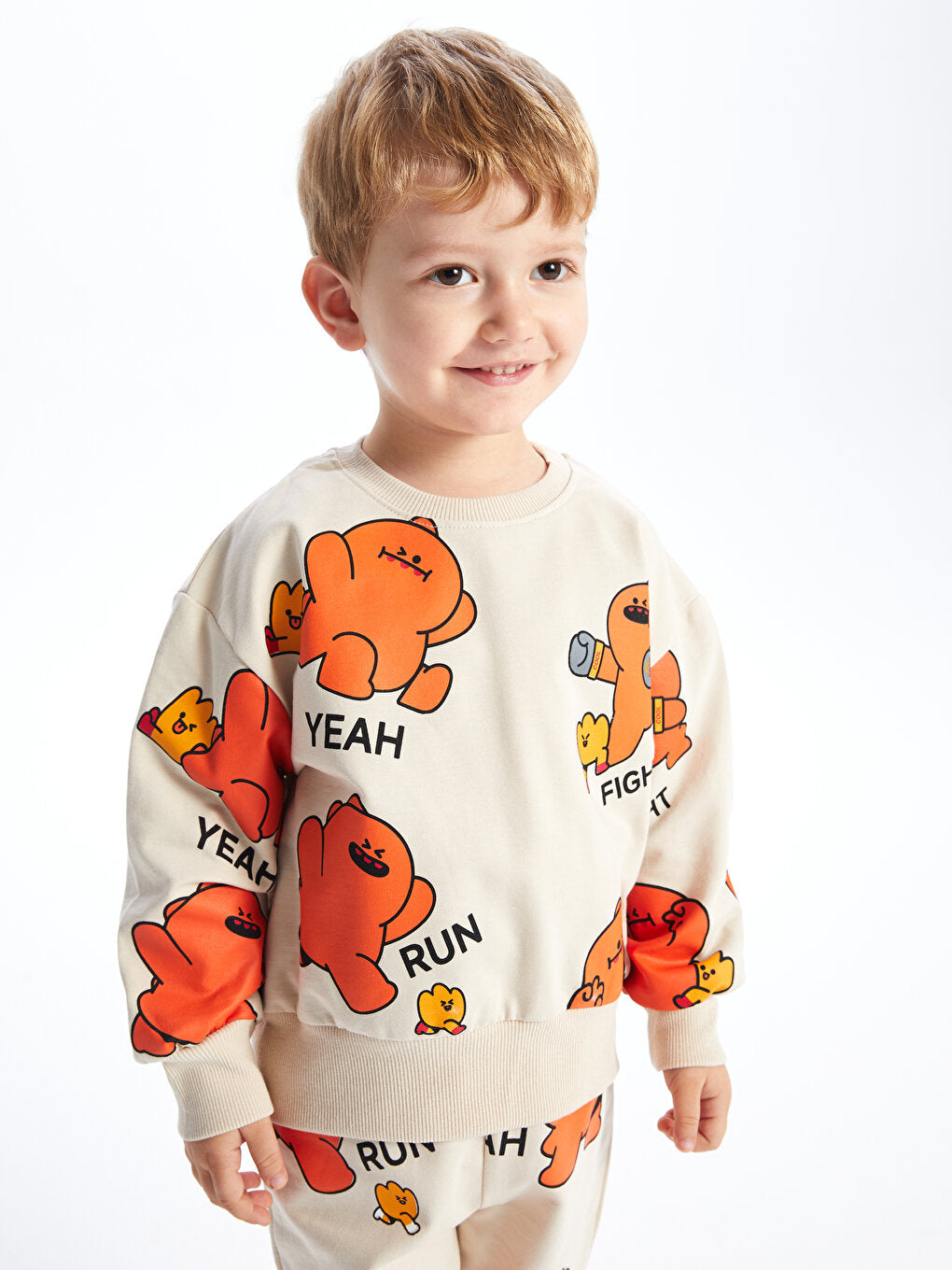 Crew Neck Printed Baby Boy Sweatshirt and Tracksuit Bottom 2-Piece Set