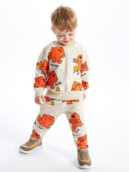 Crew Neck Printed Baby Boy Sweatshirt and Tracksuit Bottom 2-Piece Set