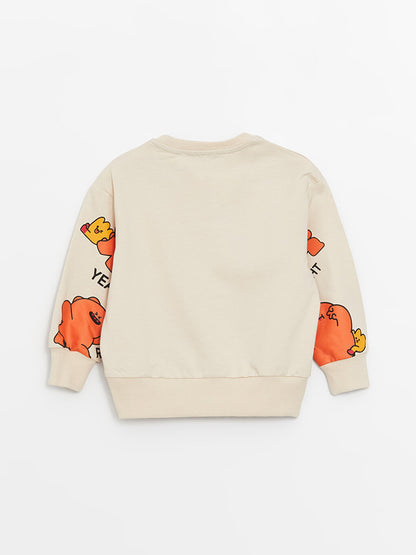 Crew Neck Printed Baby Boy Sweatshirt and Tracksuit Bottom 2-Piece Set