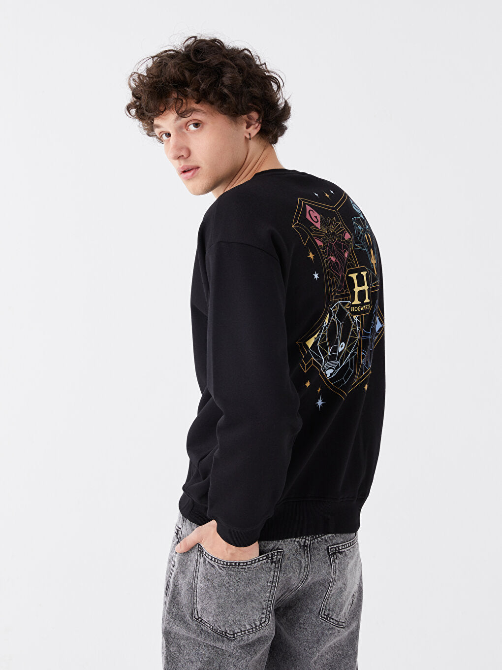 Crew Neck Long Sleeve Printed Men's Sweatshirt