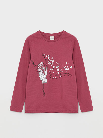 Crew Neck Printed Long Sleeve Girls' T-Shirt