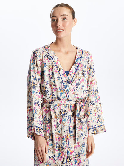 Shawl Collar Floral Long Sleeve Women's Dressing Gown