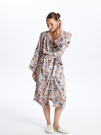 Shawl Collar Floral Long Sleeve Women's Dressing Gown