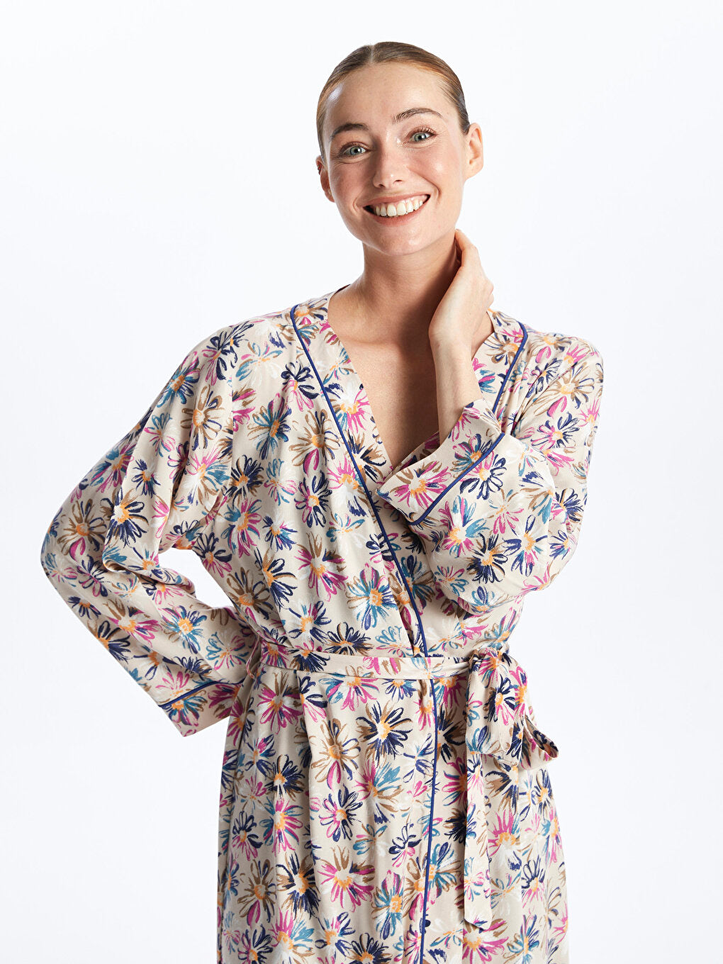 Shawl Collar Floral Long Sleeve Women's Dressing Gown