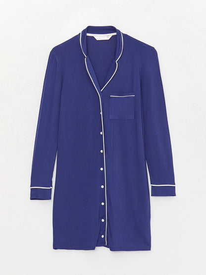 Shirt Collar Plain Long Sleeve Women's Nightgown