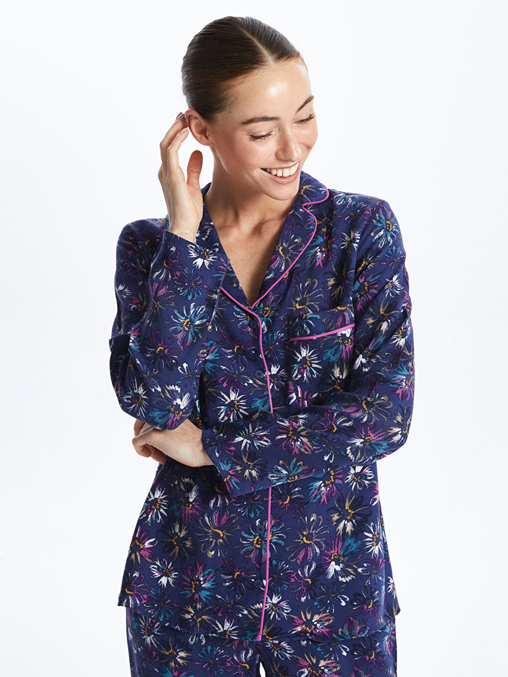 Shirt Collar Floral Long Sleeve Women's Pajama Set