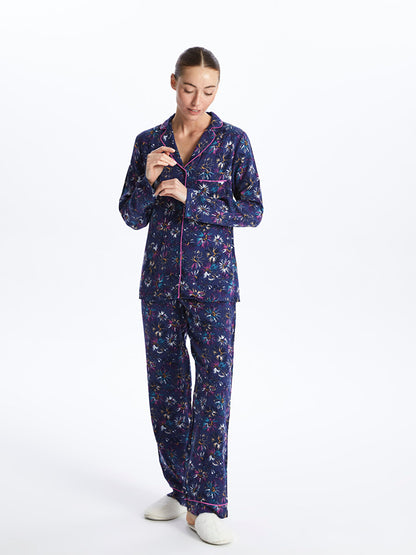 Shirt Collar Floral Long Sleeve Women's Pajama Set