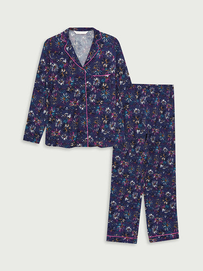 Shirt Collar Floral Long Sleeve Women's Pajama Set