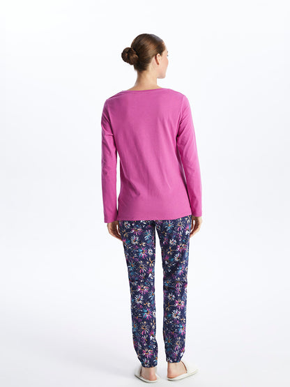 V-Neck Patterned Long Sleeve Women's Pajama Set