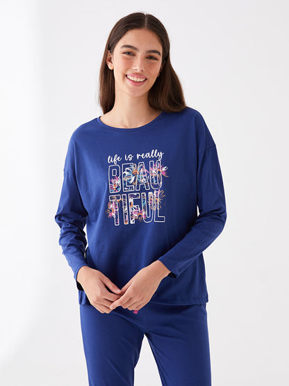 Crew Neck Printed Long Sleeve Women's Pajama Set