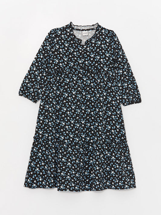 Crew Neck Patterned Girl's Dress