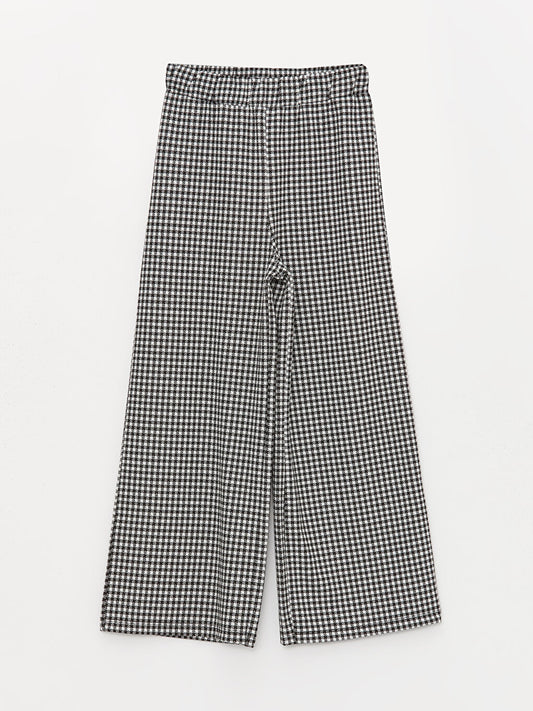 Plaid Girls' Trousers with Elastic Waist