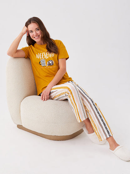 Crew Neck Printed Short Sleeve Women's Pajama Set