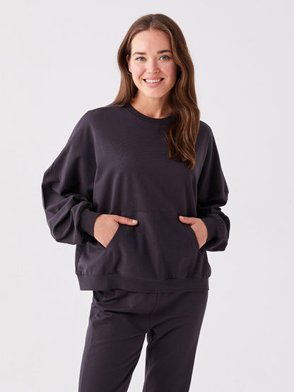 Crew Neck Plain Long Sleeve Women's Pajama Set