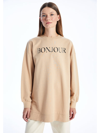 Crew Neck Printed Long Sleeve Women's Sweatshirt Tunic