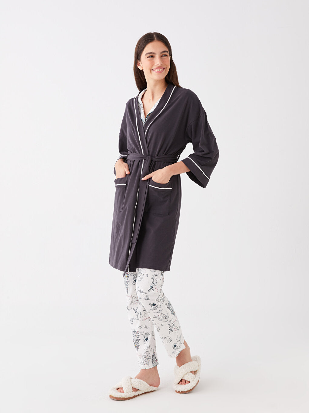 Women's Shawl Collar Plain Dressing Gown