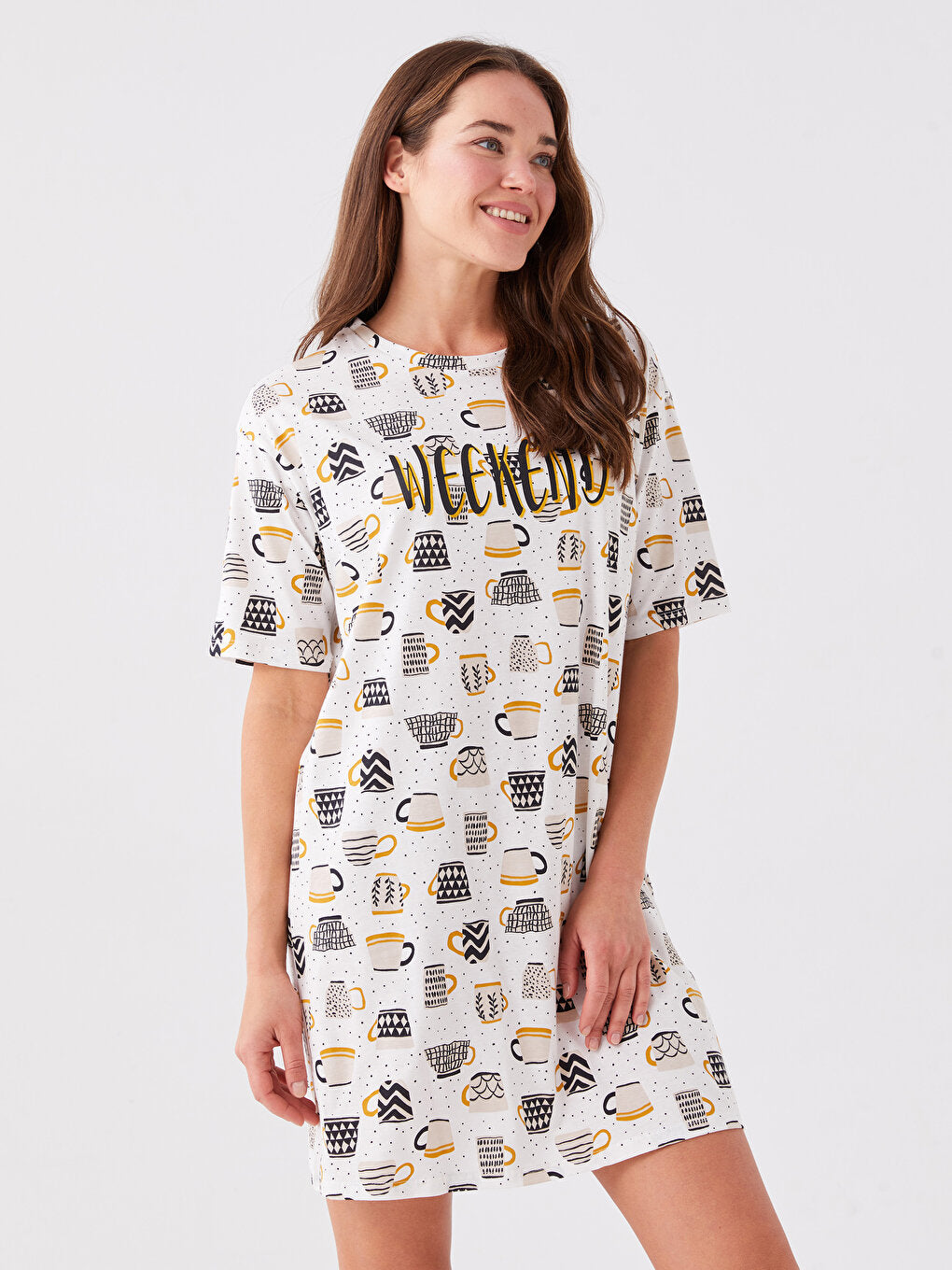 Crew Neck Printed Short Sleeve Women's Nightgown