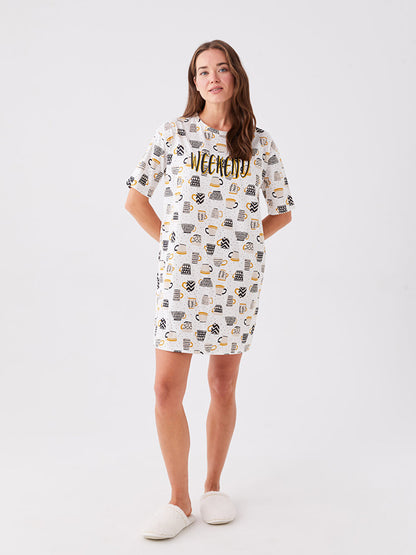 Crew Neck Printed Short Sleeve Women's Nightgown