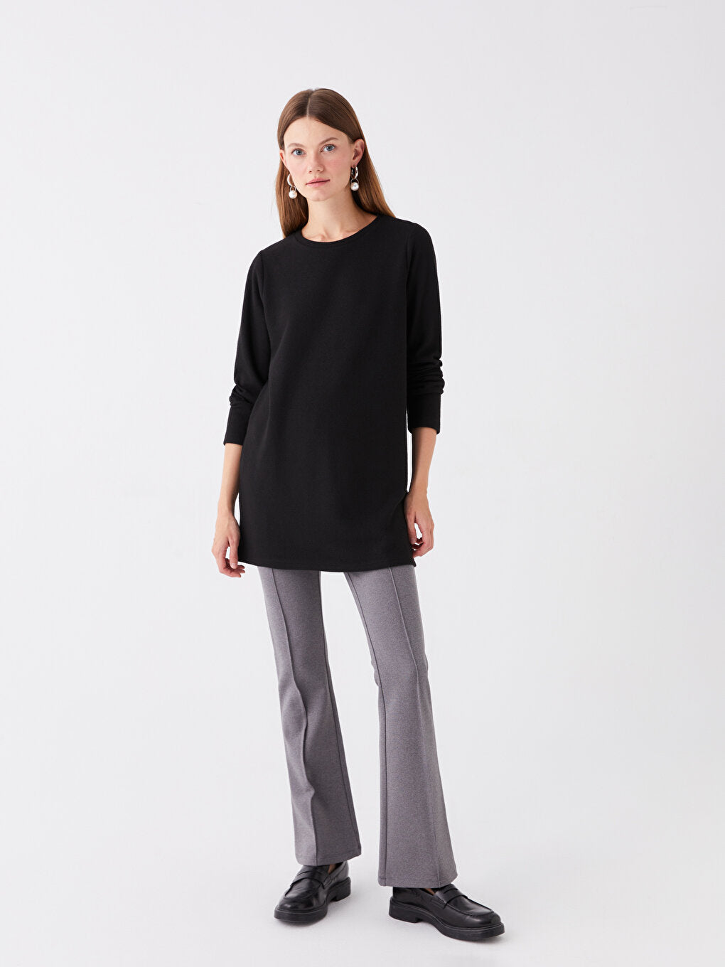 Crew Neck Plain Long Sleeve Women's Tunic