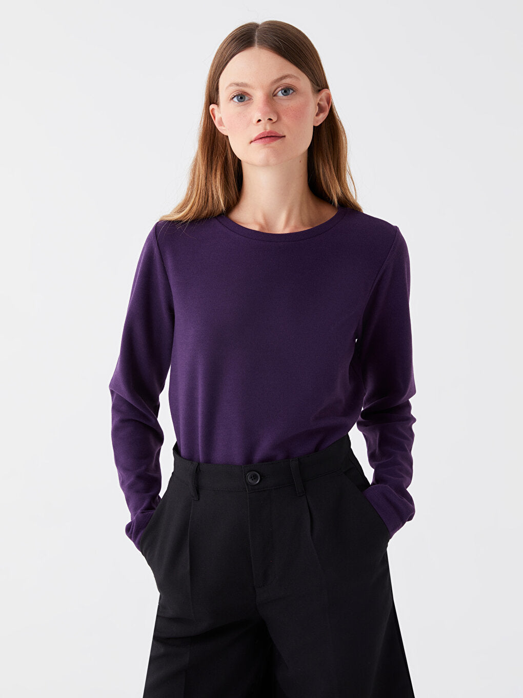 Crew Neck Plain Long Sleeve Women's Tunic