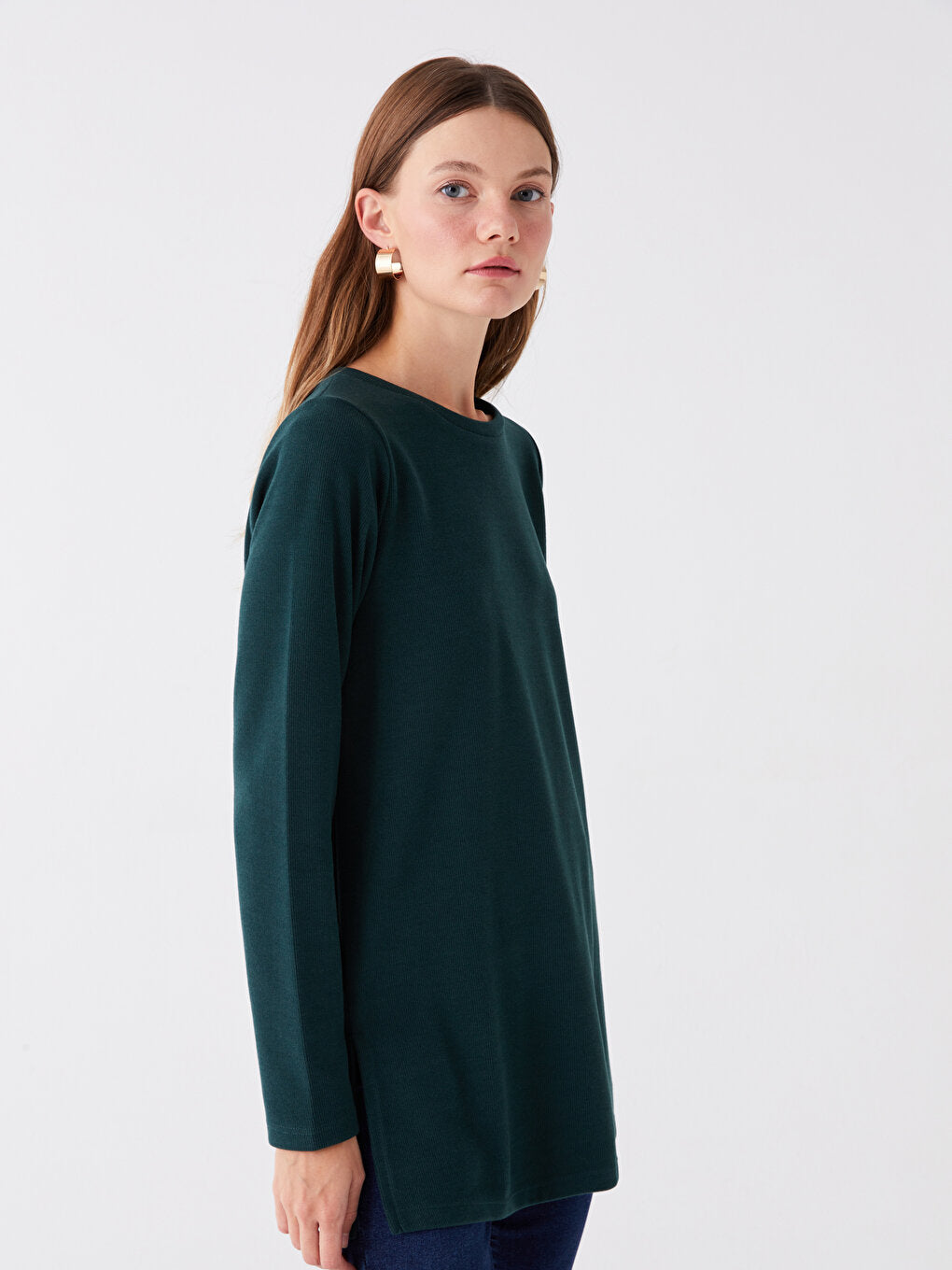 Crew Neck Plain Long Sleeve Women's Tunic