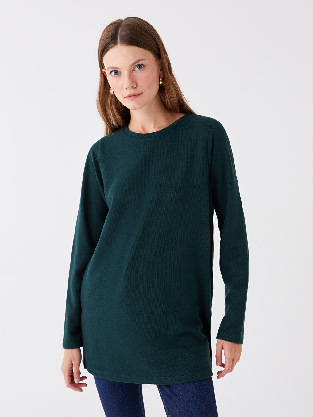 Crew Neck Plain Long Sleeve Women's Tunic