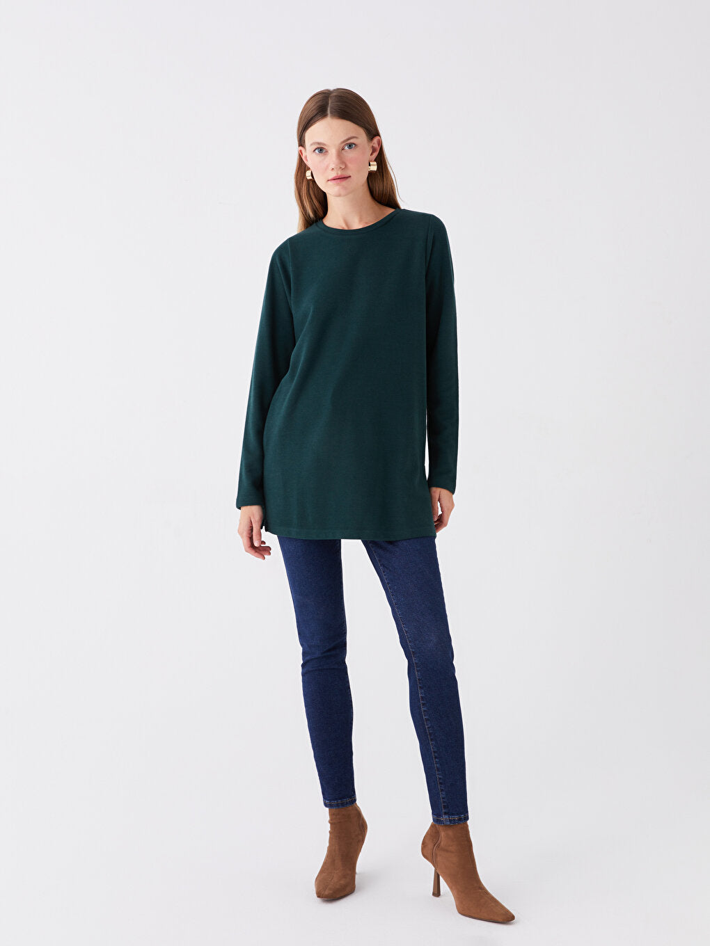 Crew Neck Plain Long Sleeve Women's Tunic