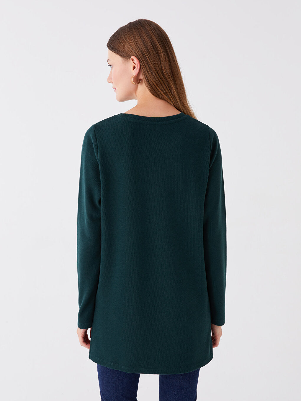 Crew Neck Plain Long Sleeve Women's Tunic