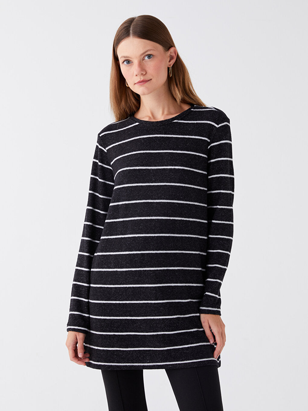 Crew Neck Striped Long Sleeve Women's Tunic