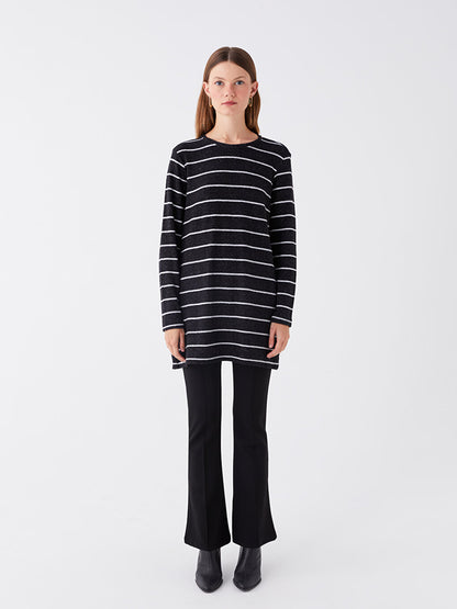 Crew Neck Striped Long Sleeve Women's Tunic