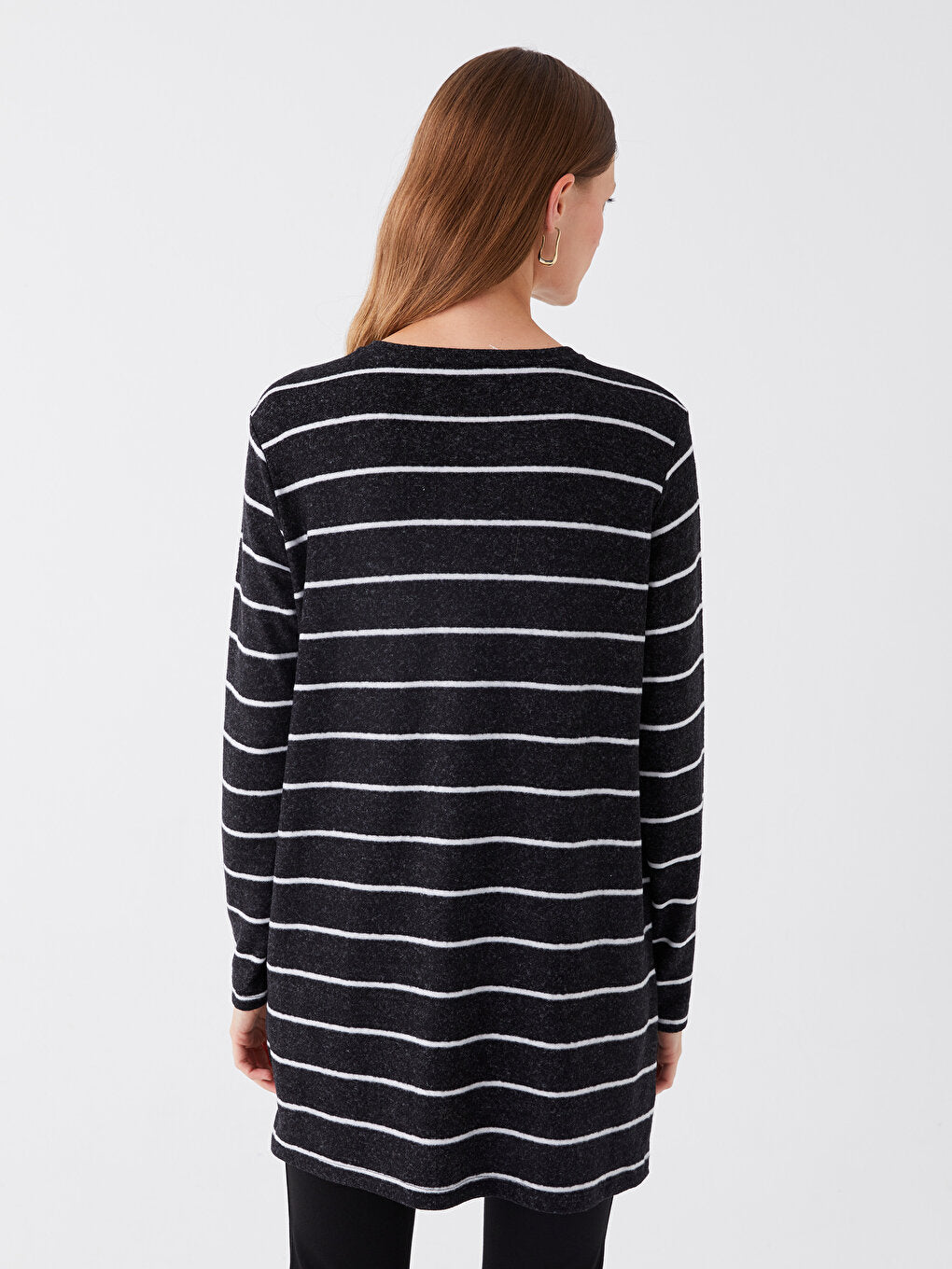 Crew Neck Striped Long Sleeve Women's Tunic