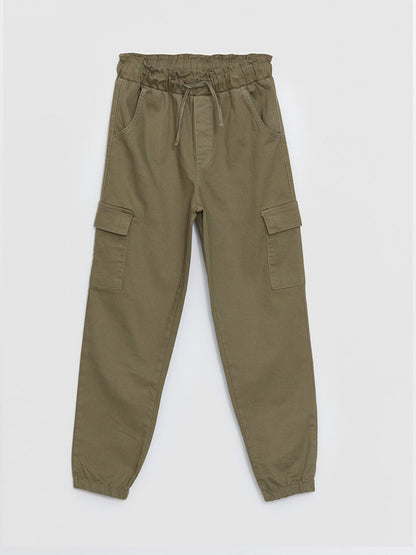 Basic Girl's Cargo Pants with Elastic Waist