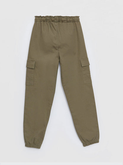 Basic Girl's Cargo Pants with Elastic Waist