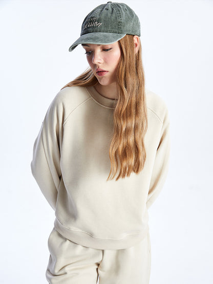 Crew Neck Plain Long Sleeve Oversize Women's Sweatshirt