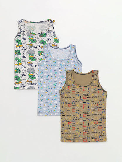 Crew Neck Printed Boy's Undershirt 3-pack