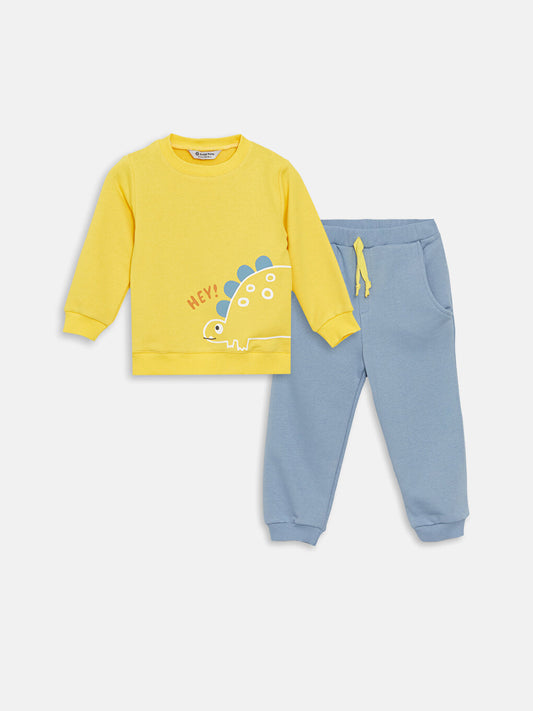 Crew Neck Long Sleeve Printed Baby Boy 2 Piece Set