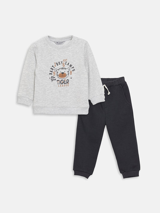 Crew Neck Long Sleeve Printed Baby Boy 2 Piece Set