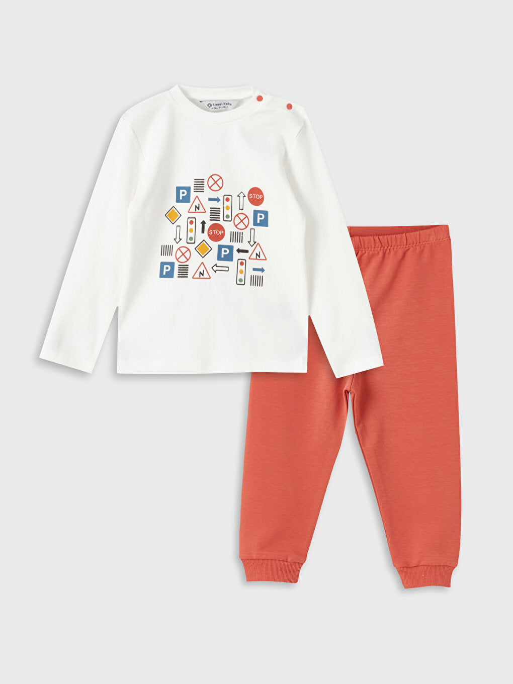 Crew Neck Long Sleeve Printed Baby Boy 2 Piece Set