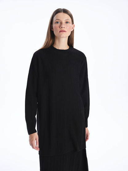 Crew Neck Plain Long Sleeve Women's Knitwear Tunic