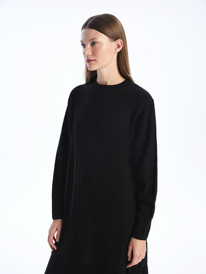 Crew Neck Plain Long Sleeve Women's Knitwear Tunic