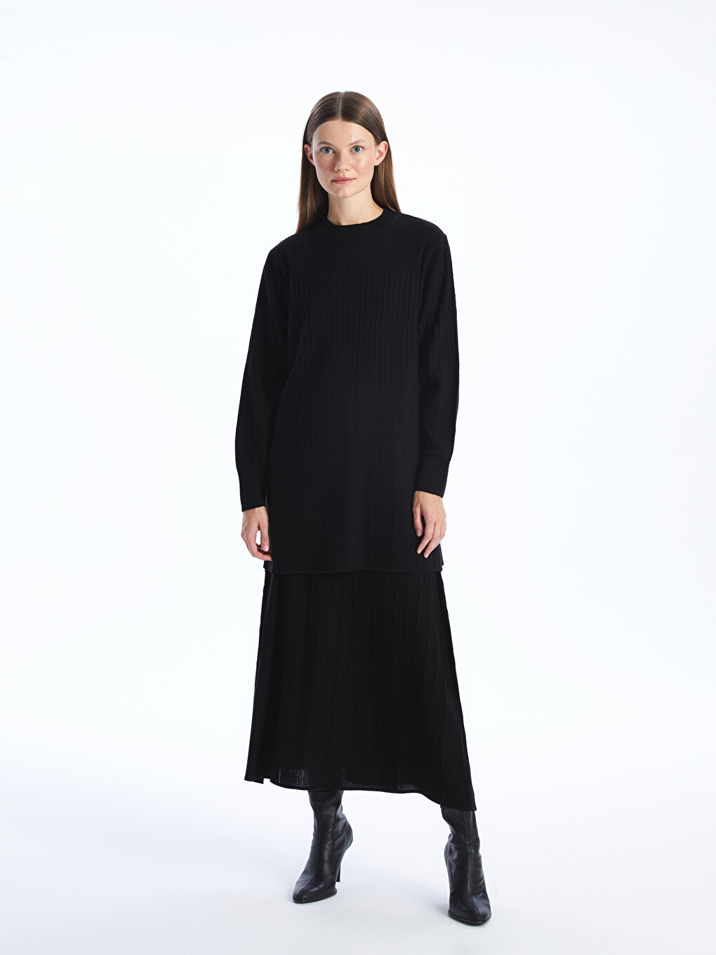 Crew Neck Plain Long Sleeve Women's Knitwear Tunic